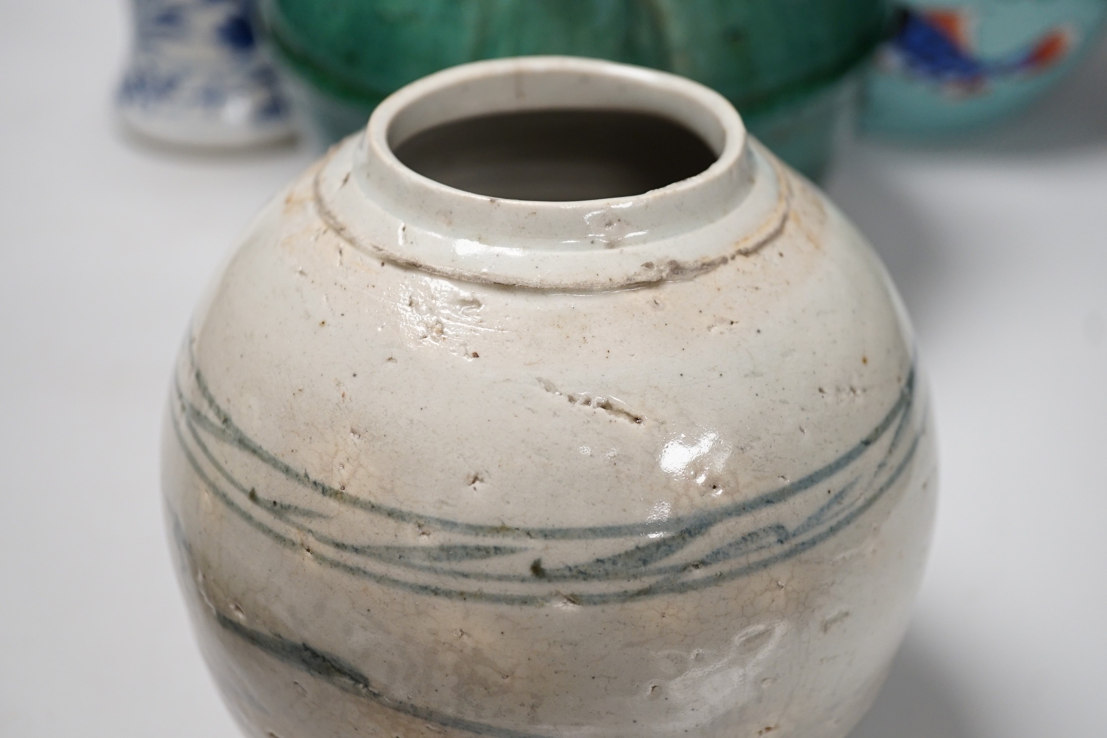 A group of Chinese porcelain, to include a Chinese blue and white vase, tallest 31cm